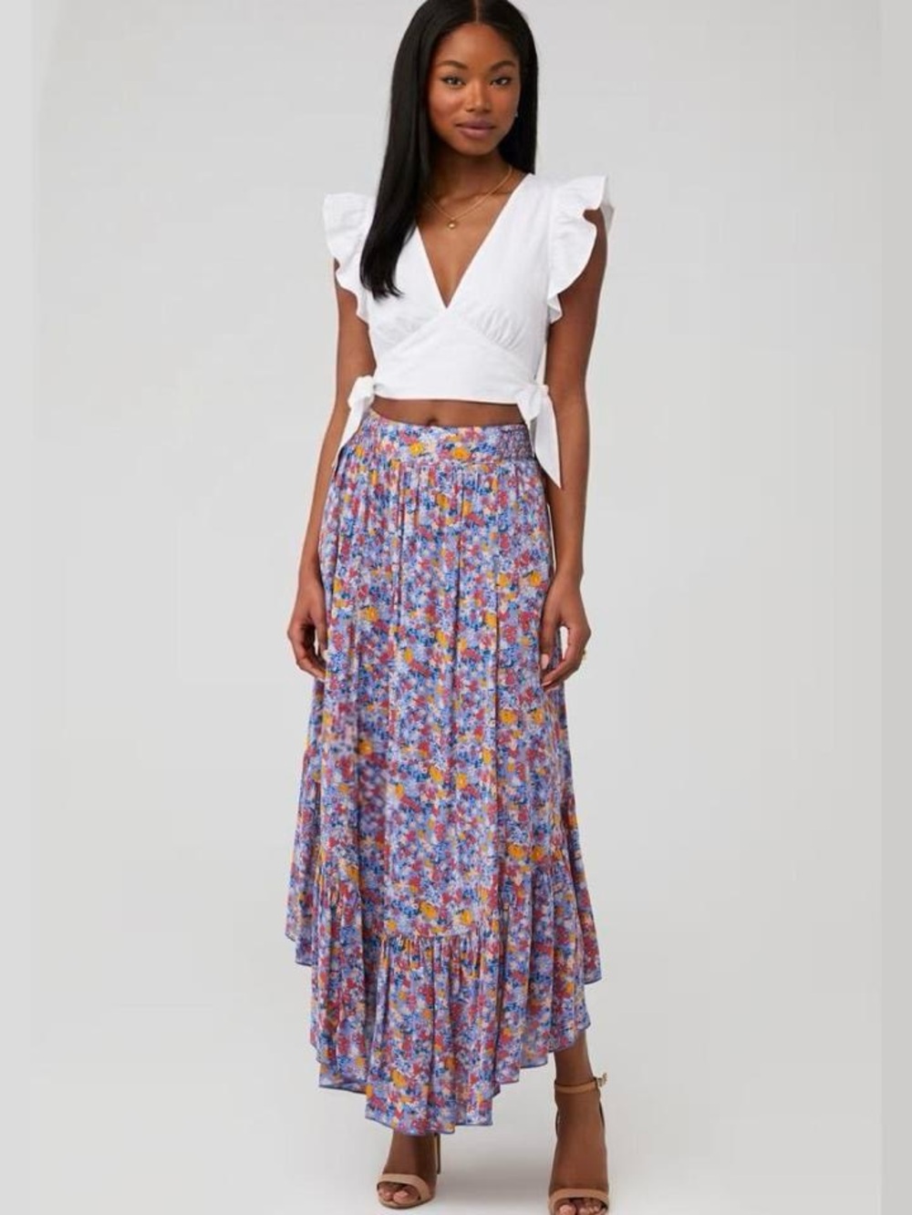 Free People Pretty Daze Maxi Skirt – Sky Combo – Size XS